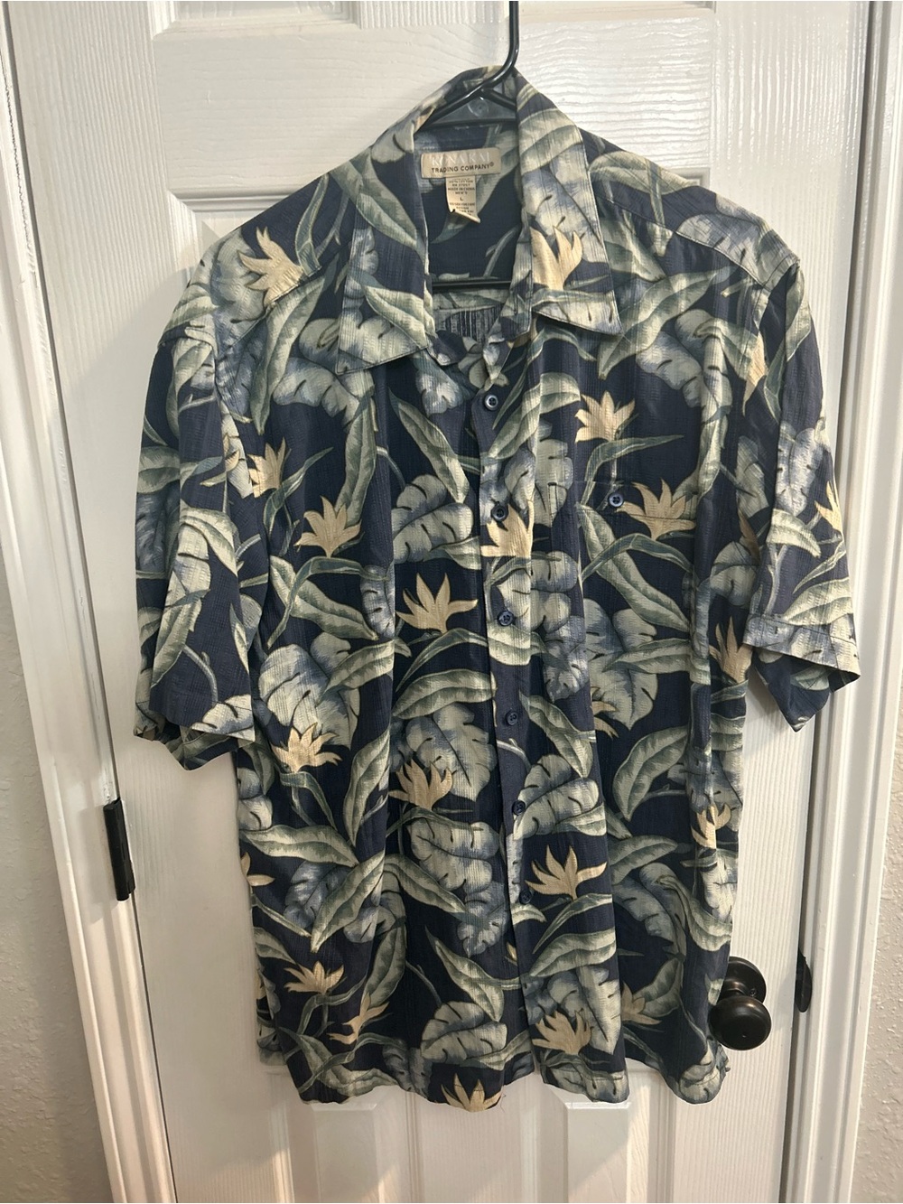 Kona Kai Trading Co. Men's Aloha Hawaiian Shirt Blue Tropical Print Size Large